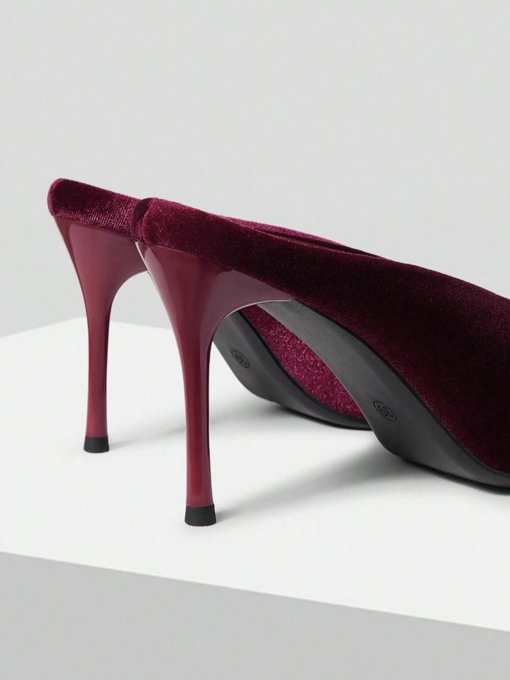 Red Violet Sexy Women's Velvet Pointed Toe Stiletto Heels - Picture 2 of 5